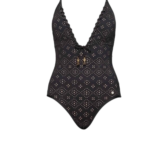 Sunseeker Australia Plunge V-Neckline Eyelet Halter One Piece Swimsuit size 8 - Picture 2 of 6